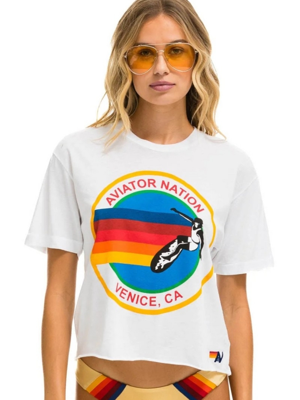 Aviator Nation Venice CA White Boyfriend T Medium